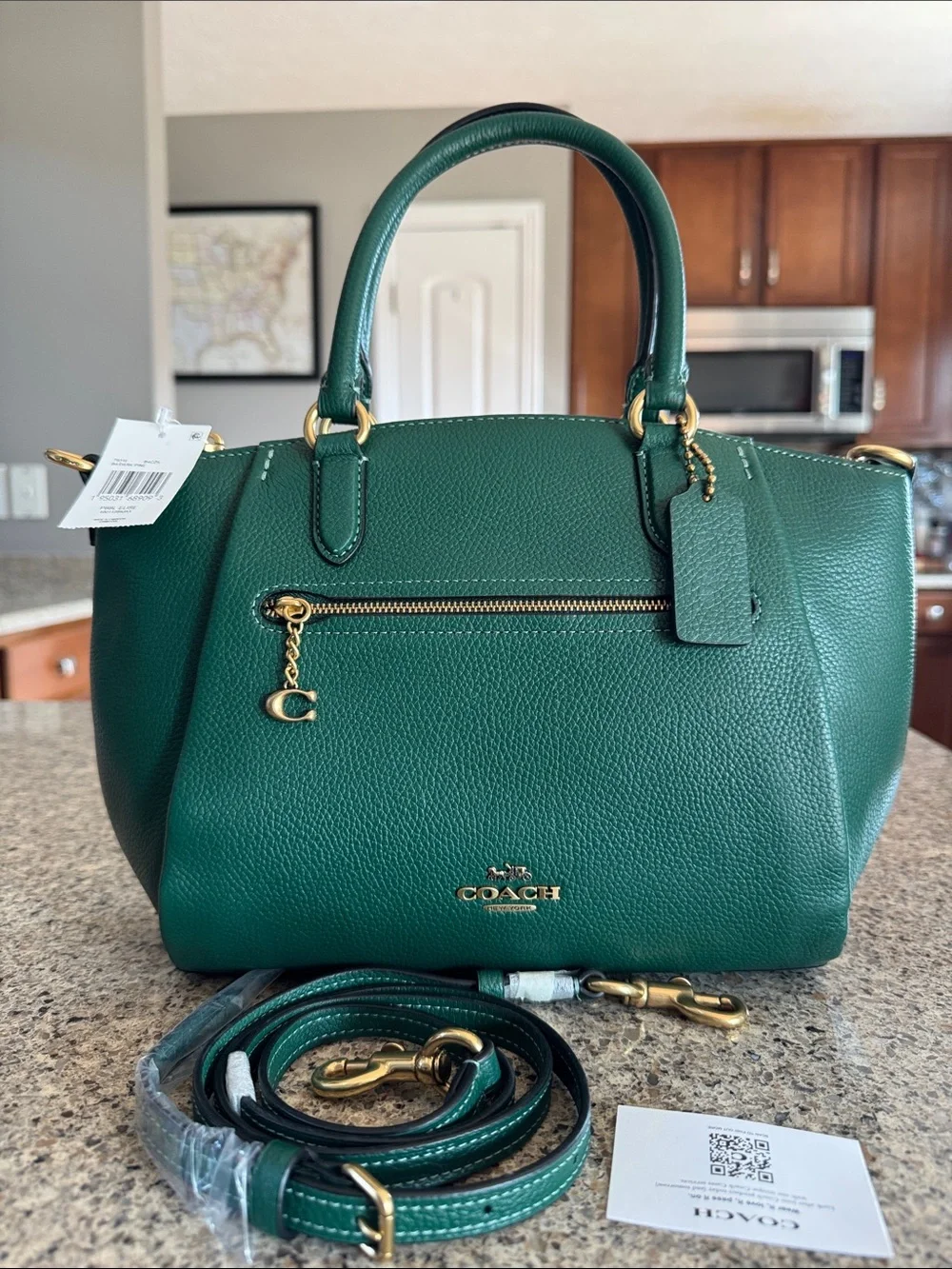 Coach Emerald Green Pebbled Leather Satchel with Gold Hardware - Picture 1 of 16